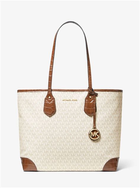 michael kors signature eva large tote bag - brown/soft pink|Eva Large Logo Tote Bag .